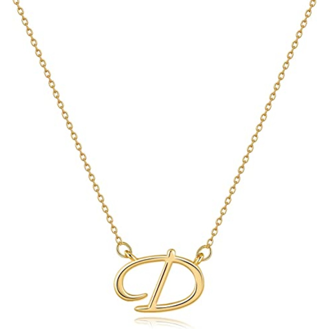 Initial Necklace Gold Cursive Letter Pendant Filled Personalized Jewelry Gift Letter A - Z