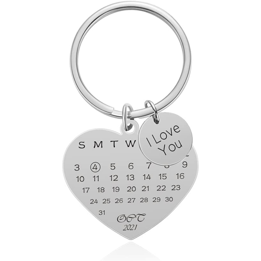 Customized Calendar Keychain Personalized Date Couple Keyring