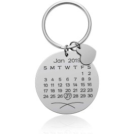Customized Calendar Keychain Personalized Anniversary Couple Gift in Round Shape