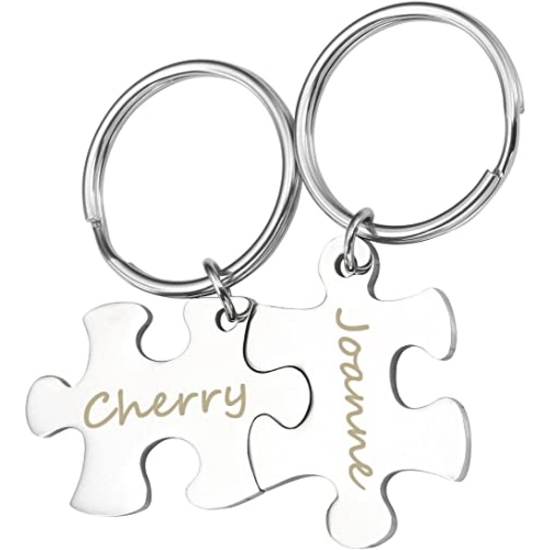 Customized Puzzle Keychain Two Pics Personolized Message Keyring